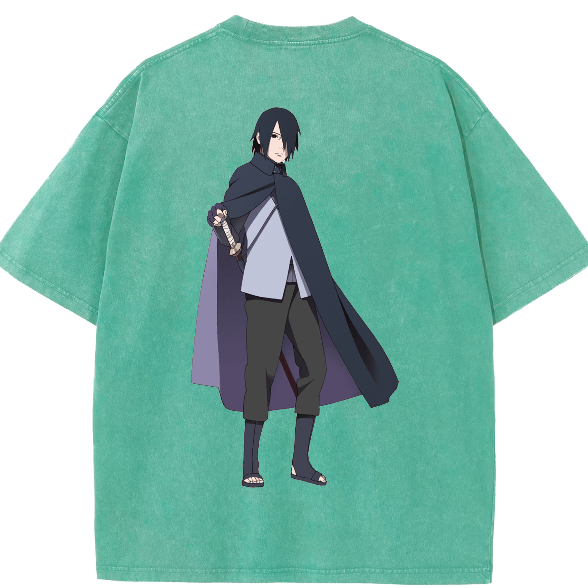 （画像用） NARUTO -ナルト- うちは サスケ Uchiha Sasuke 綿100% ヴィンテージ風 半袖Tシャツ（背面プリント）